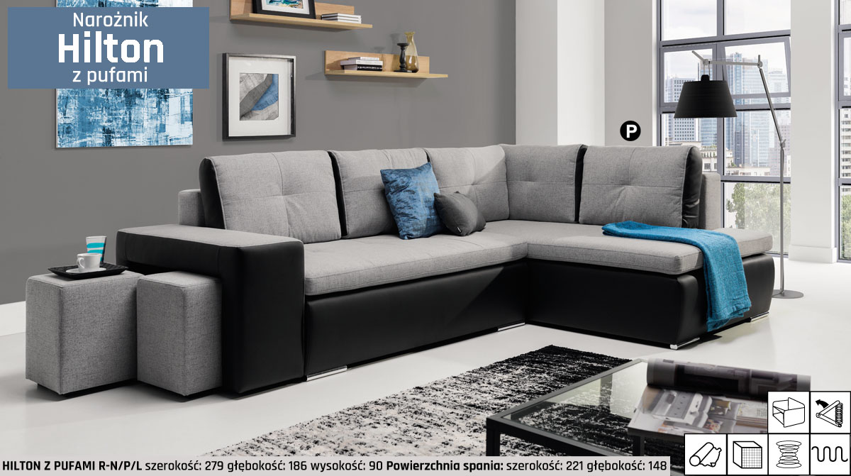 Narożnik Hilton z pufami